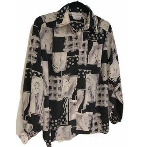 Helen Fabrikant NY Blouse Vintage magazine print retro blouse Size S/M